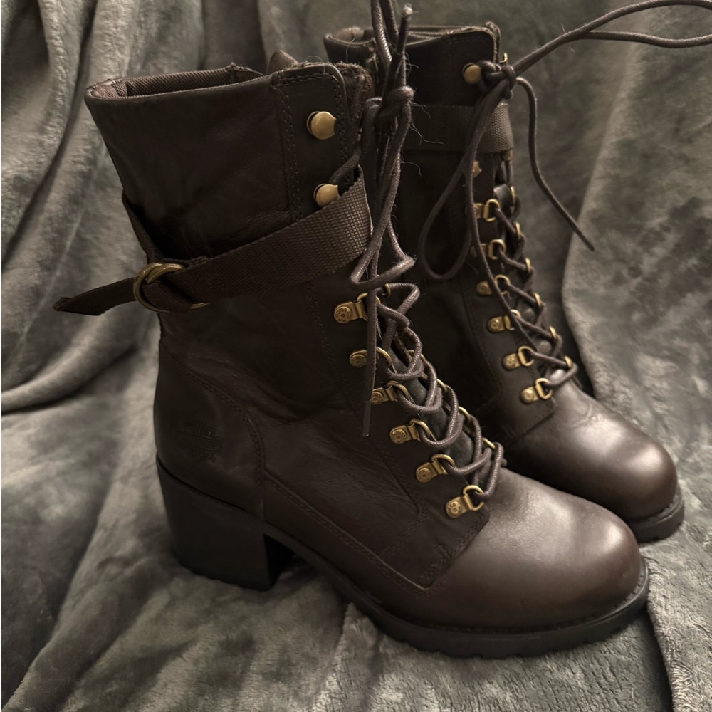Harley Davidson Brown Leather Combat Boots